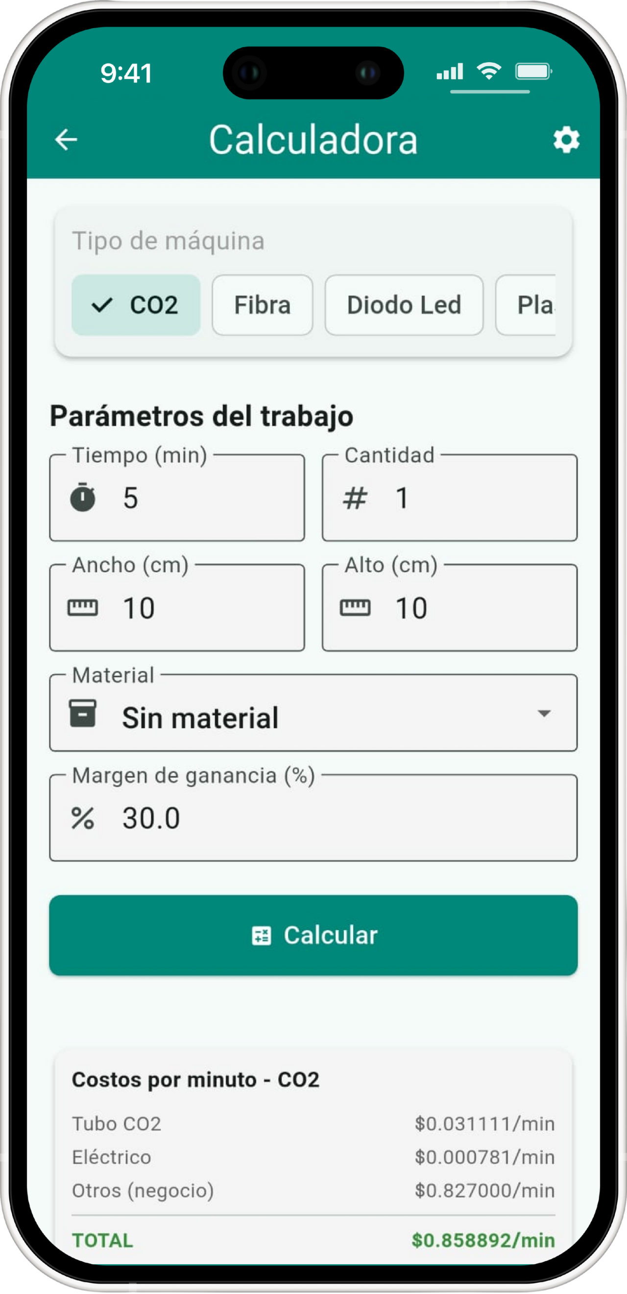 Negocio Láser App - Pantalla principal